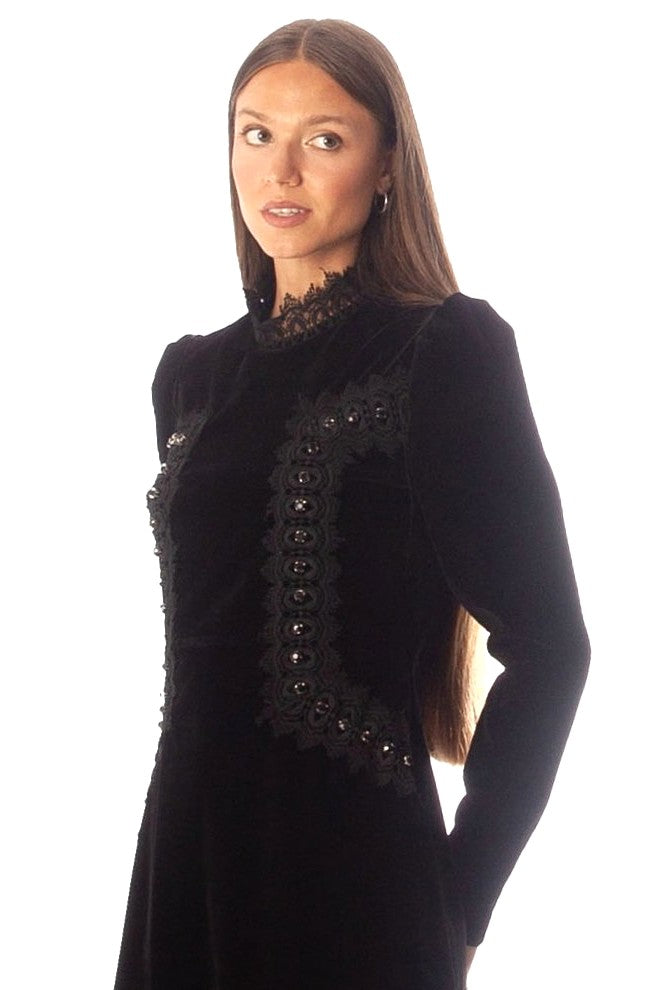 Lace Trimmed Velvet Dress