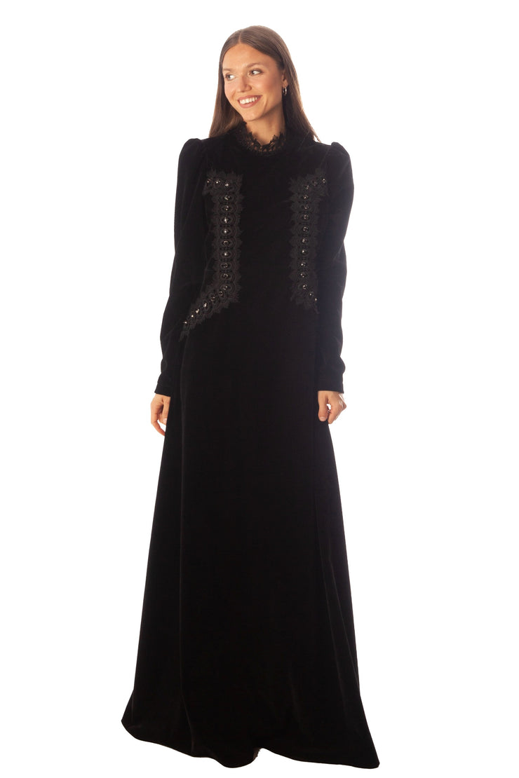 Lace Trimmed Velvet Dress