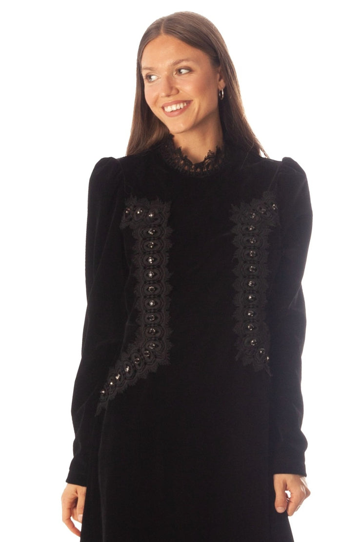 Lace Trimmed Velvet Dress