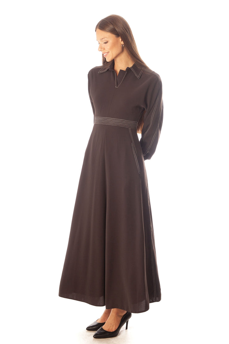 Stitched Open Collar Dress