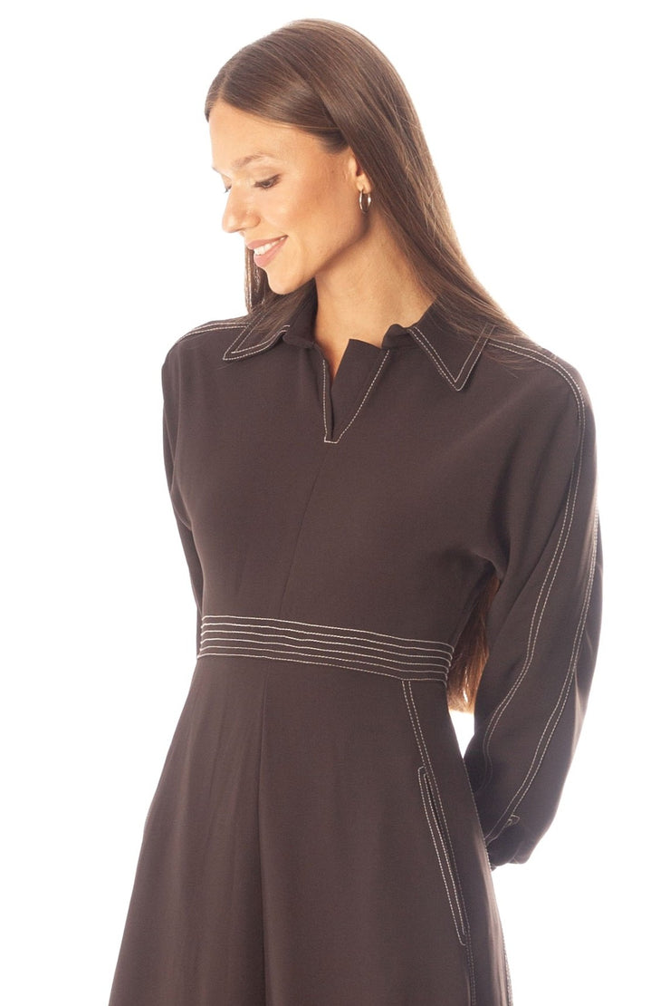 Stitched Open Collar Dress