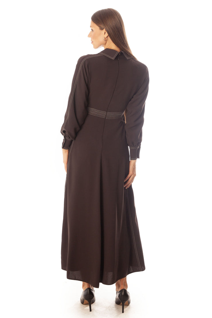 Stitched Open Collar Dress