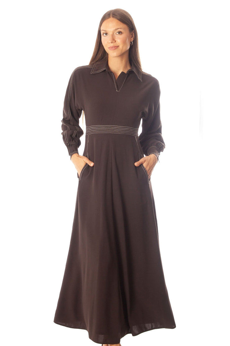 Stitched Open Collar Dress