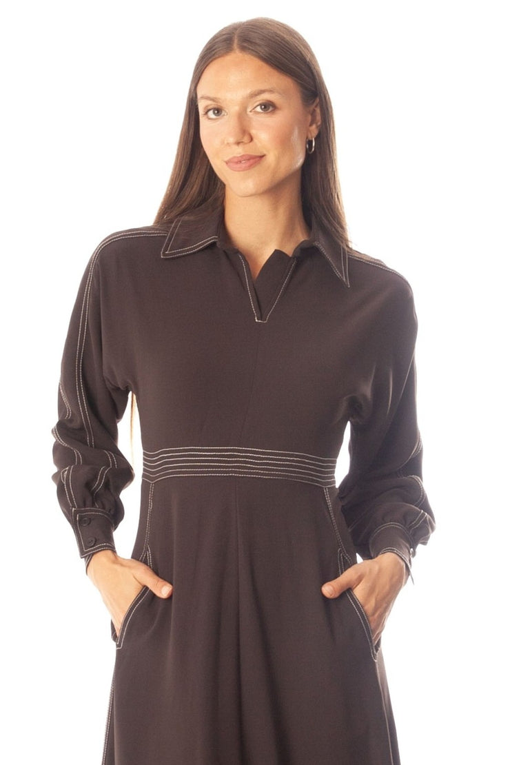 Stitched Open Collar Dress