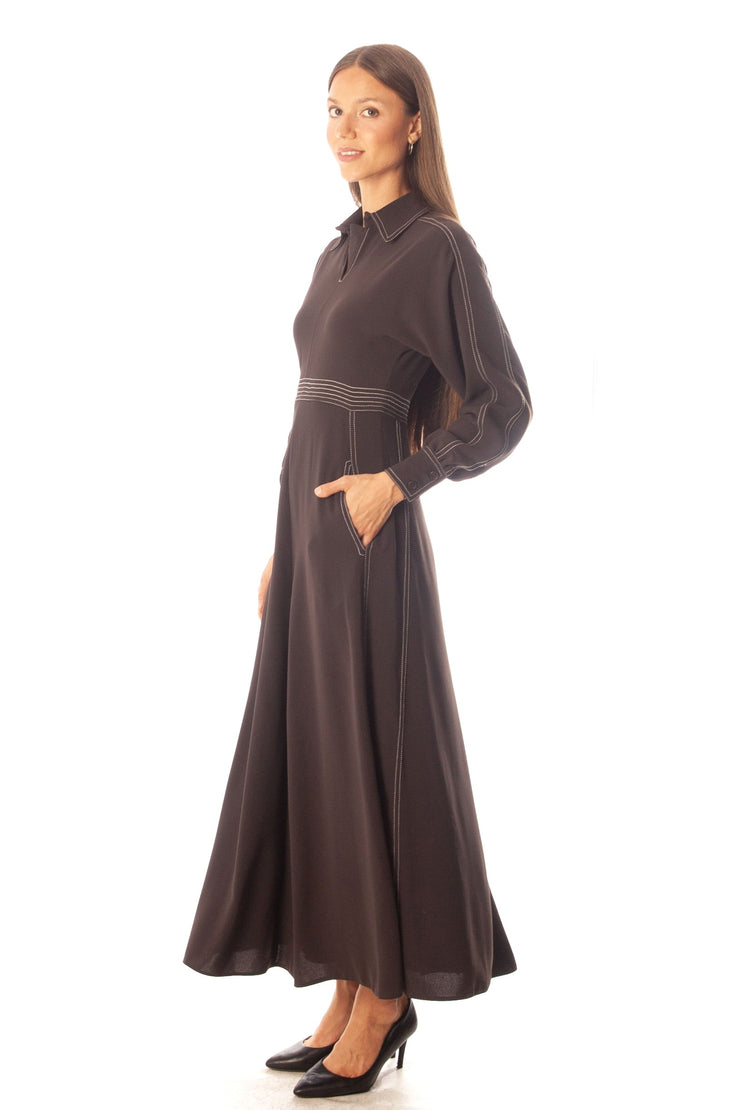 Stitched Open Collar Dress