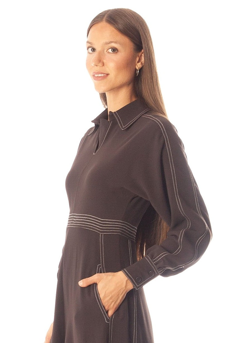Stitched Open Collar Dress