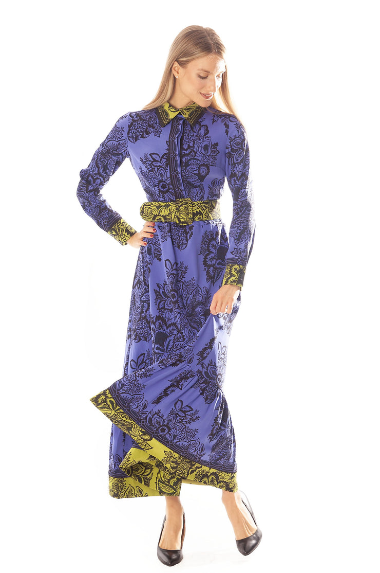 Bordered Print Dress w/Belt