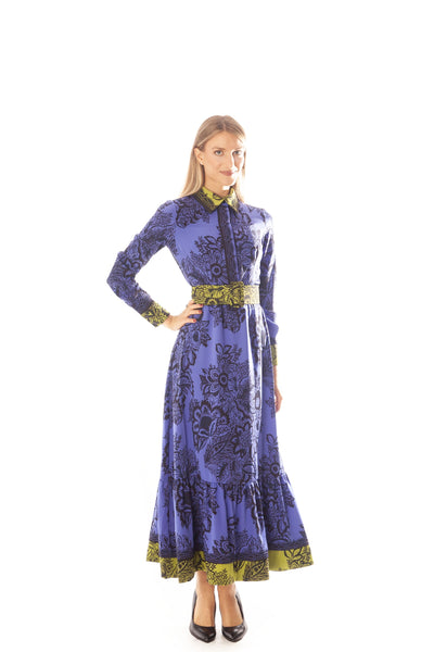 Bordered Print Dress w/Belt