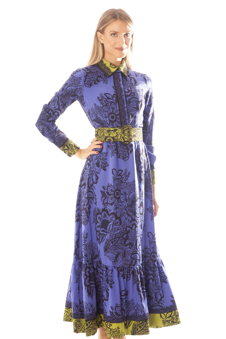 Bordered Print Dress w/Belt