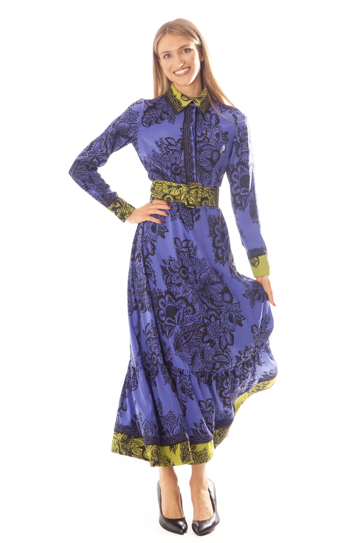 Bordered Print Dress w/Belt