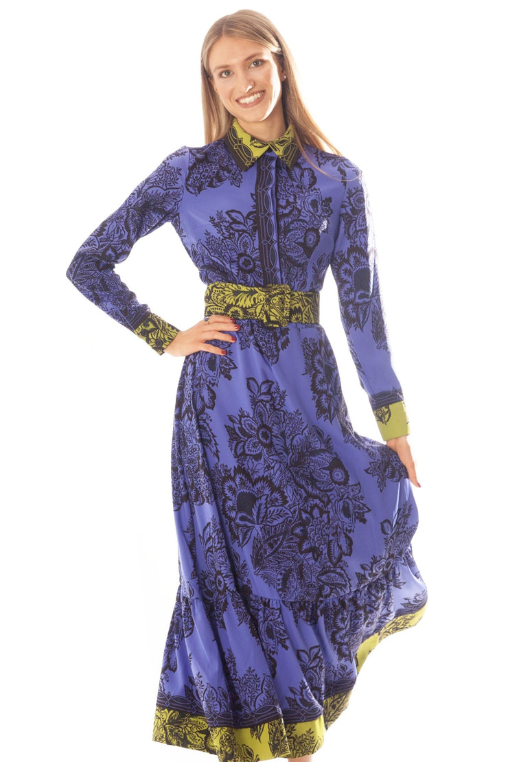 Bordered Print Dress w/Belt