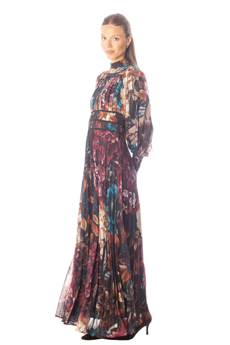 Pleated Floral Midi Dress
