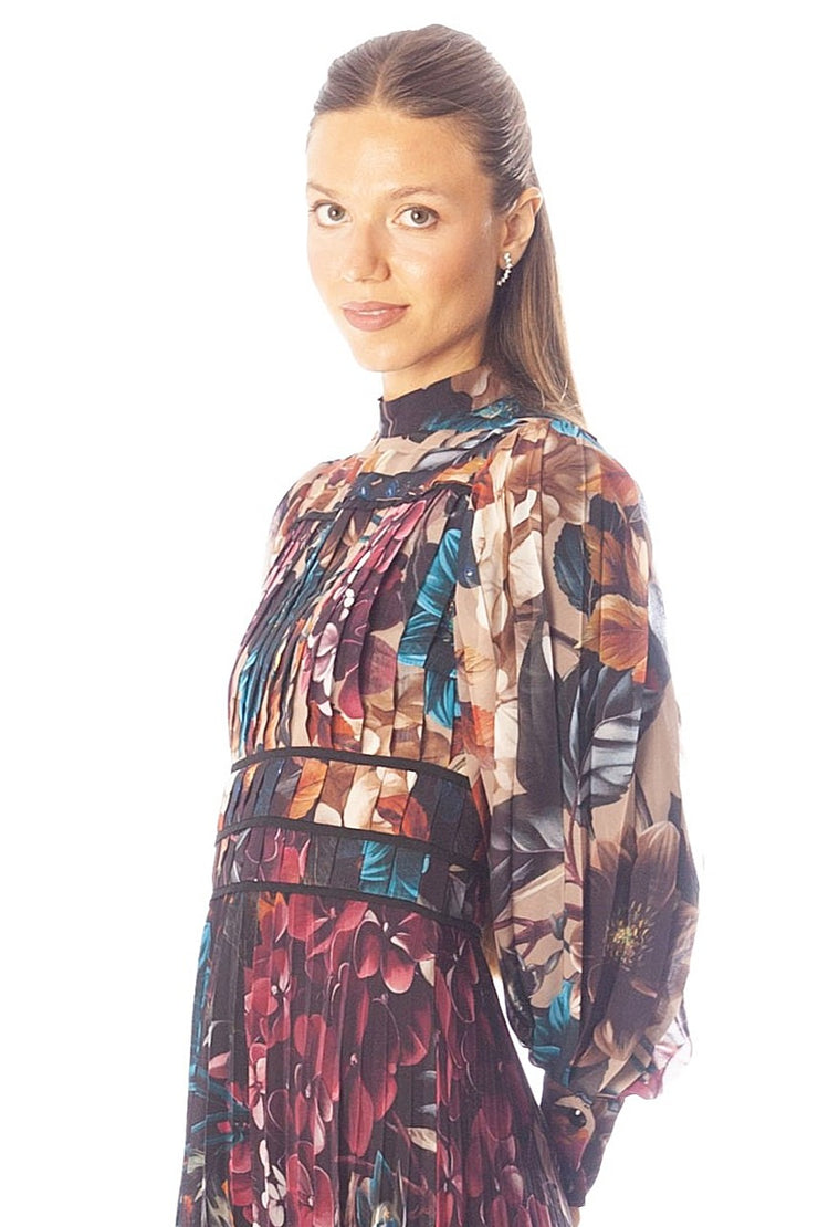 Pleated Floral Midi Dress