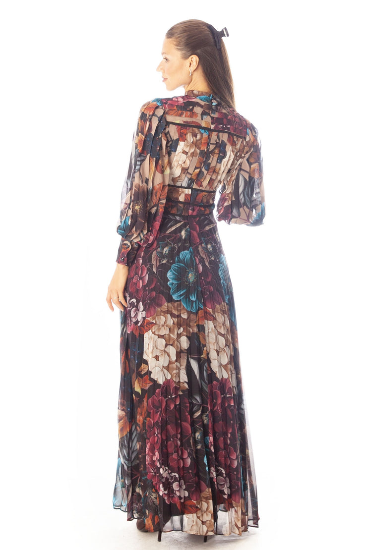 Pleated Floral Midi Dress