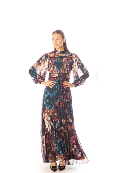 Pleated Floral Midi Dress