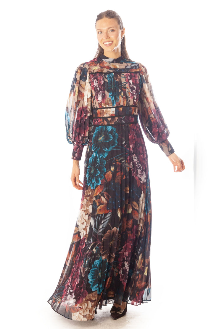 Pleated Floral Midi Dress