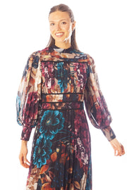 Pleated Floral Midi Dress