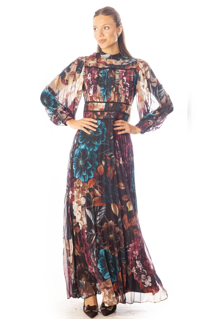 Pleated Floral Midi Dress