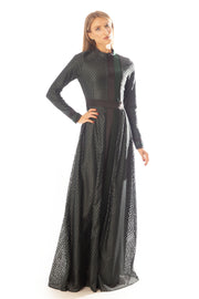 Two Satin Strips Lace Gown