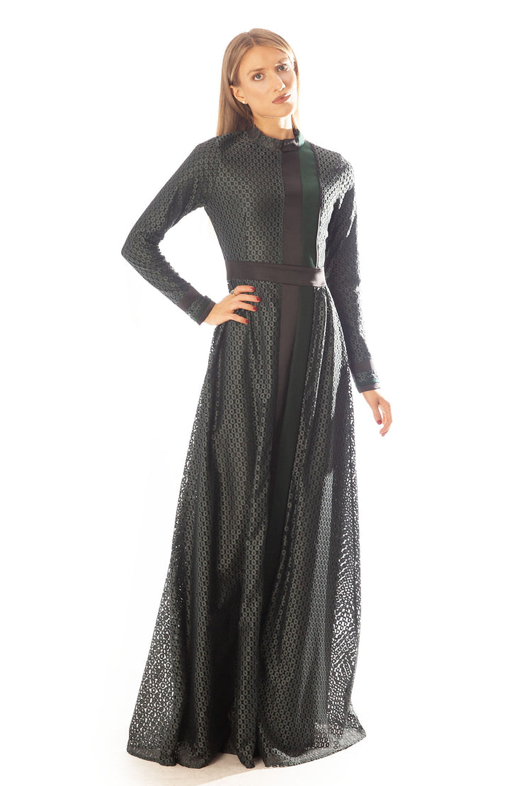 Two Satin Strips Lace Gown