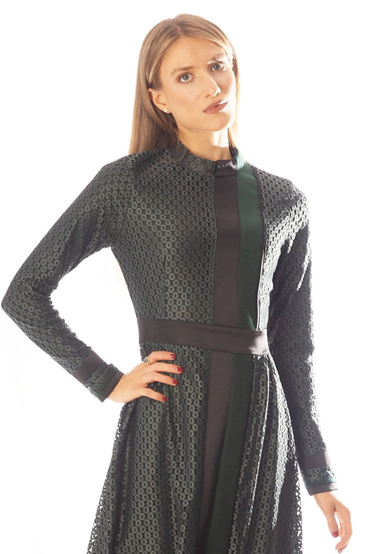 Two Satin Strips Lace Gown