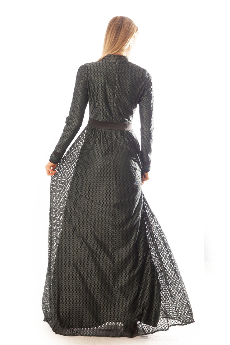 Two Satin Strips Lace Gown