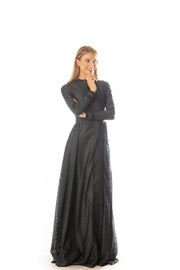 Two Satin Strips Lace Gown