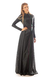 Two Satin Strips Lace Gown