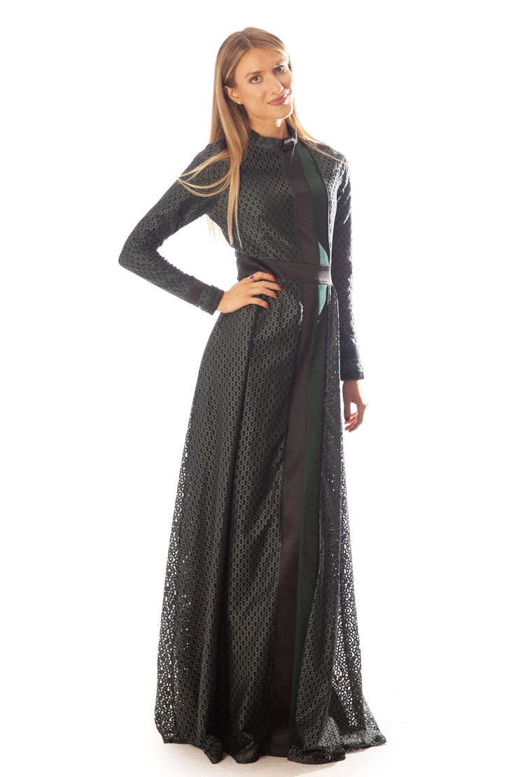 Two Satin Strips Lace Gown