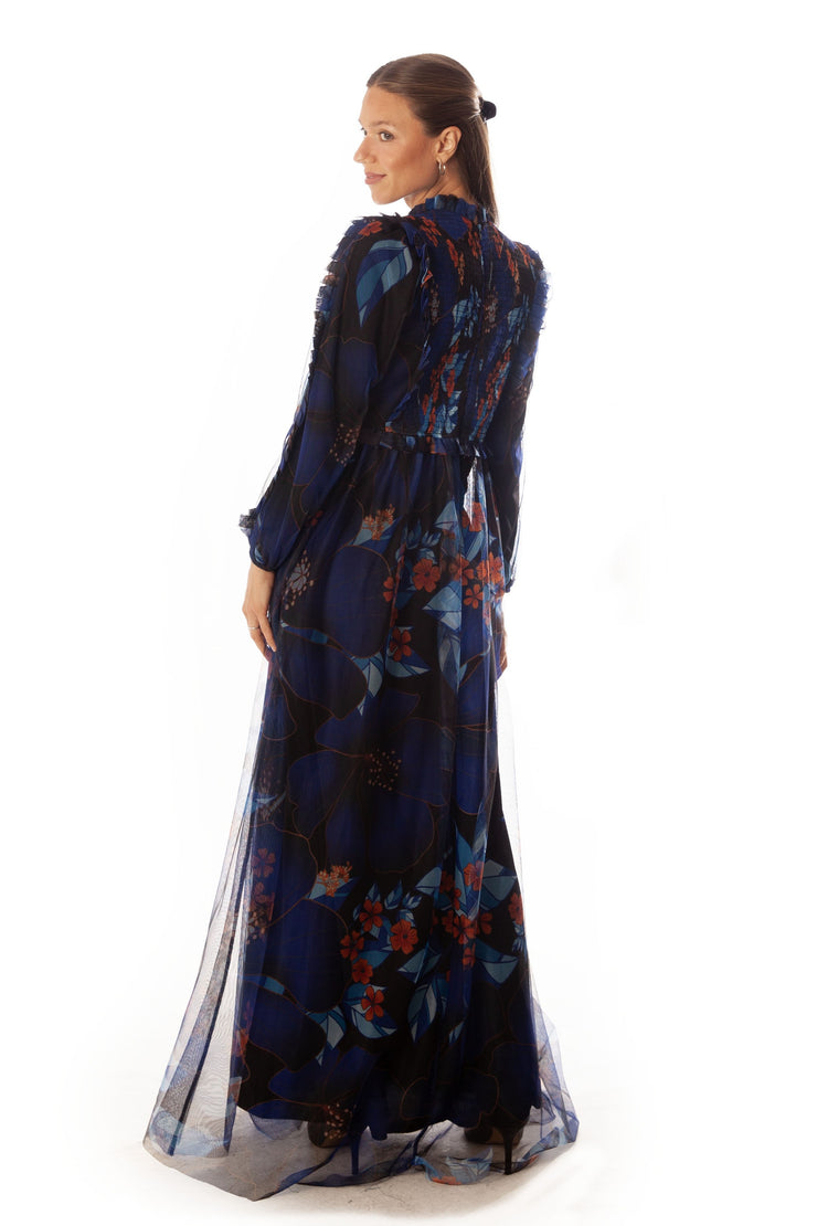 Floral Smocked Center Bodice Gown