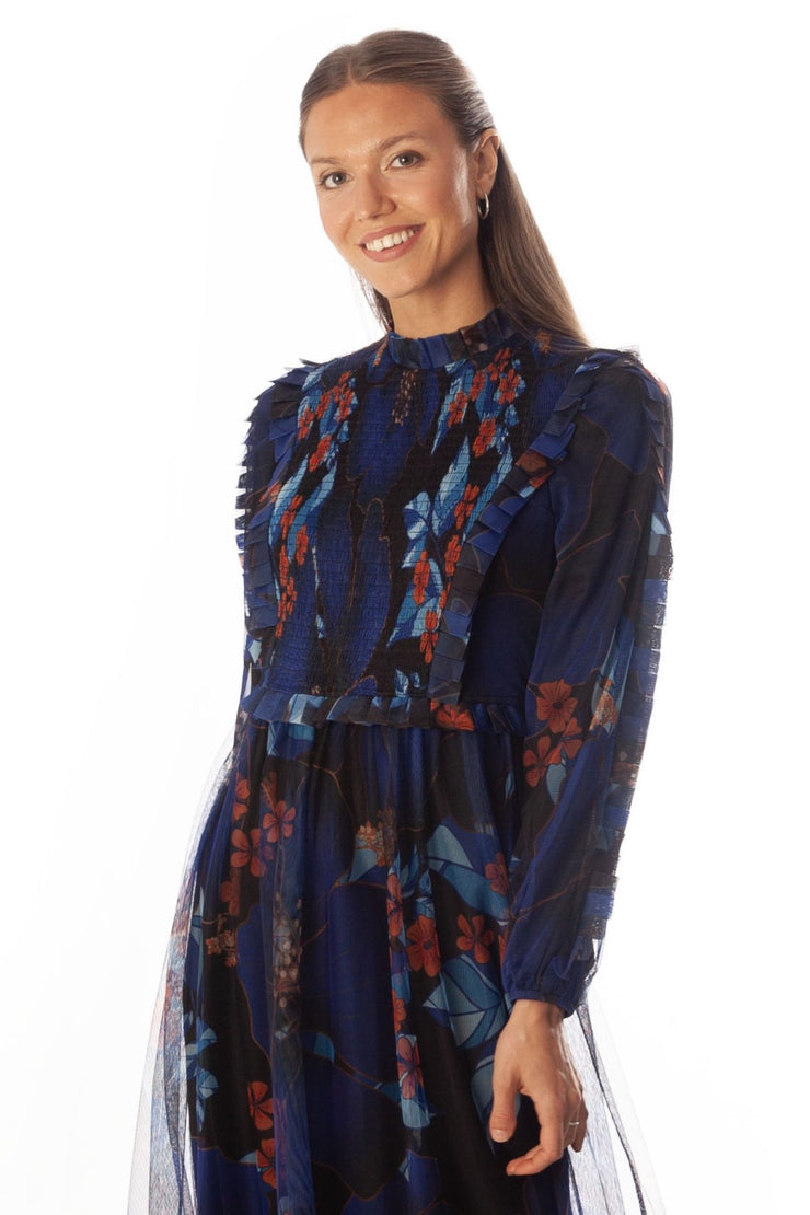 Floral Smocked Center Bodice Gown