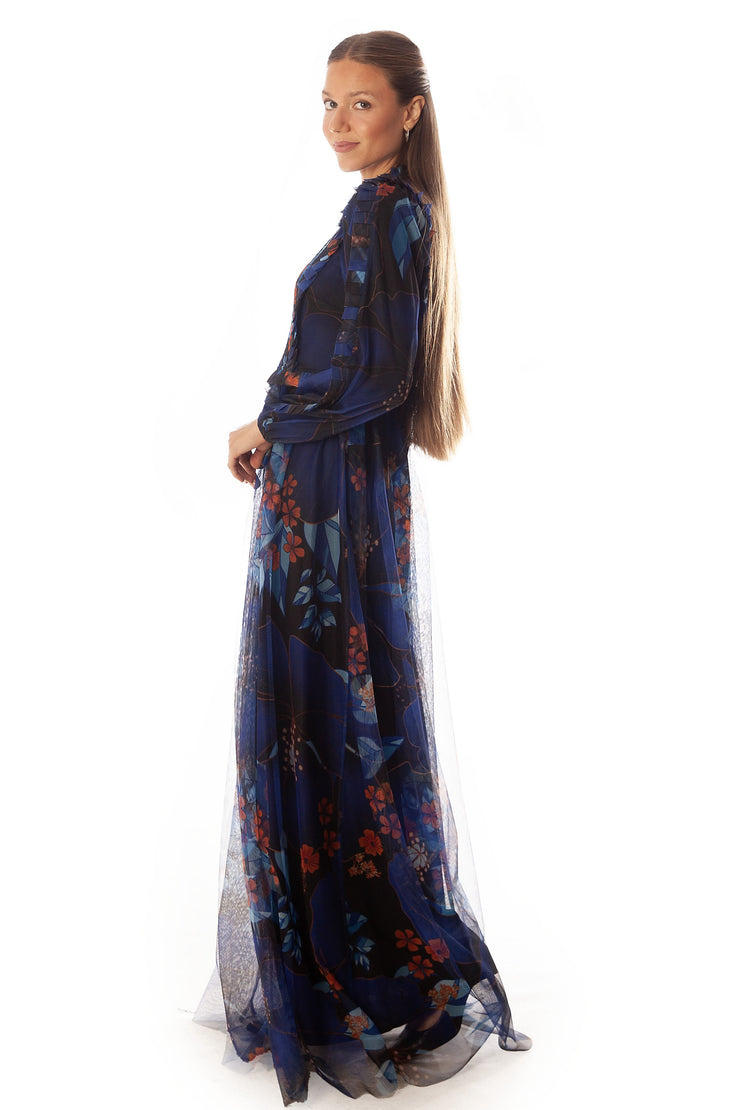 Floral Smocked Center Bodice Gown