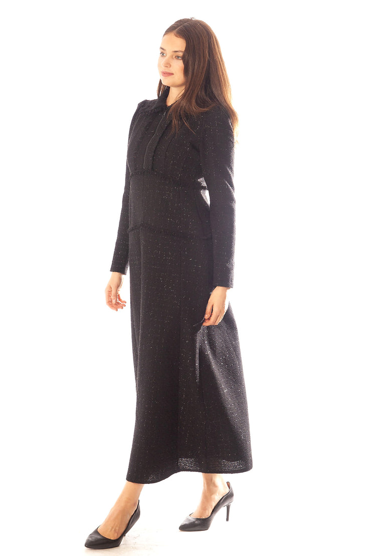 Fringed Trim Sparkle Tweed Dress