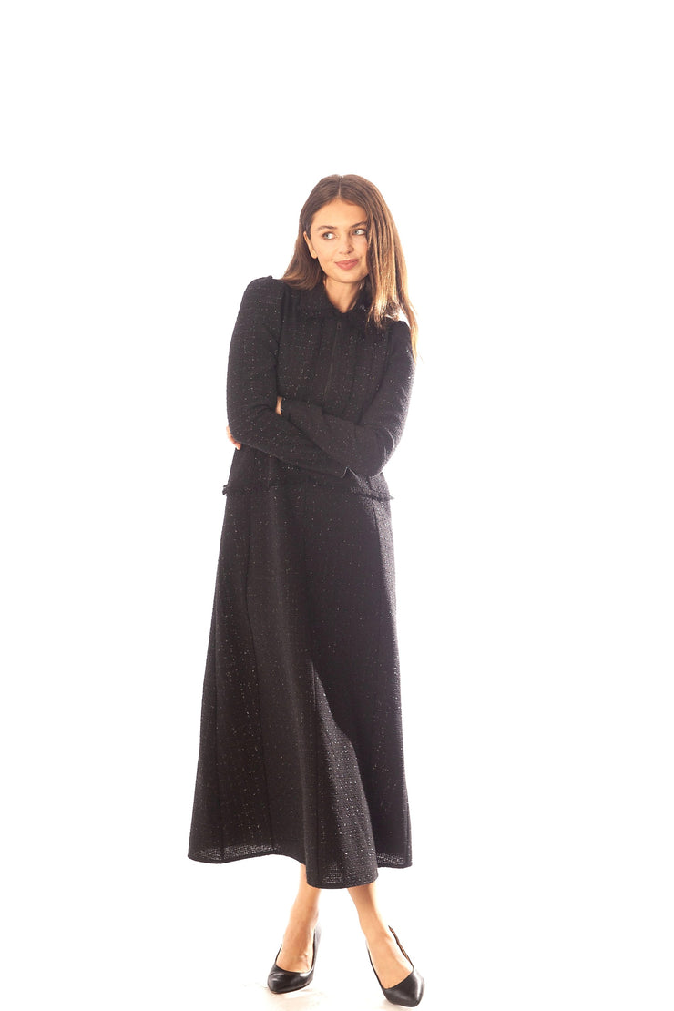 Fringed Trim Sparkle Tweed Dress