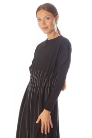 Embroidered Lines Short Sleeve Dress