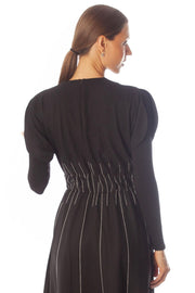 Embroidered Lines Short Sleeve Dress