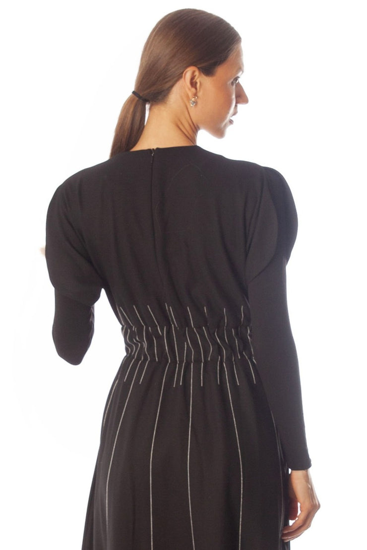 Embroidered Lines Short Sleeve Dress