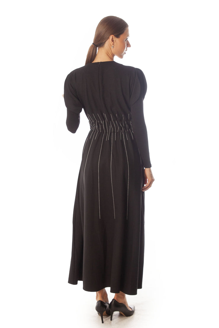 Embroidered Lines Short Sleeve Dress