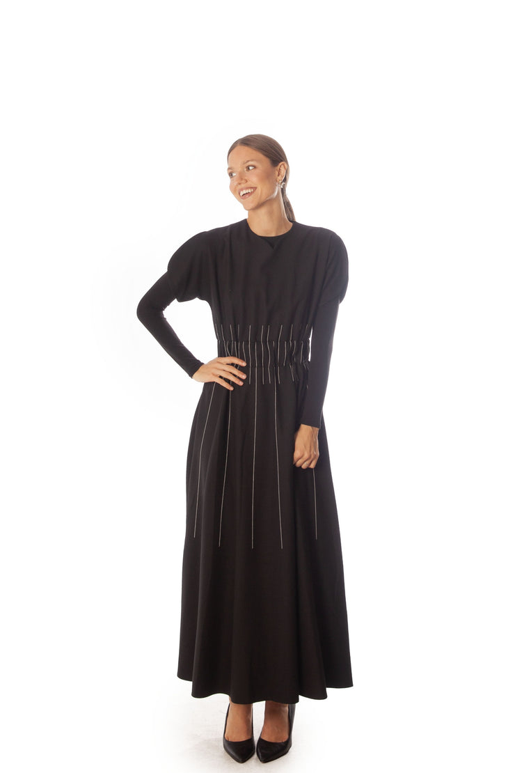 Embroidered Lines Short Sleeve Dress