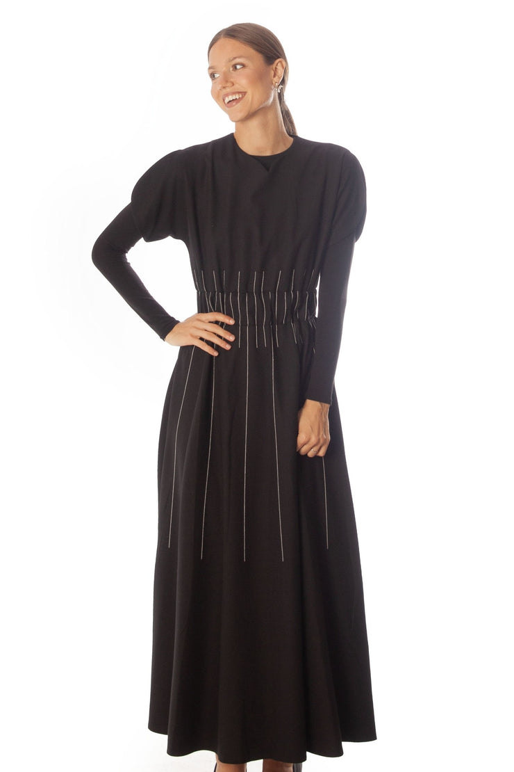 Embroidered Lines Short Sleeve Dress