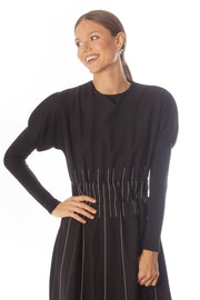 Embroidered Lines Short Sleeve Dress