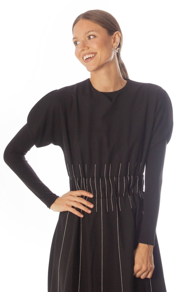 Embroidered Lines Short Sleeve Dress