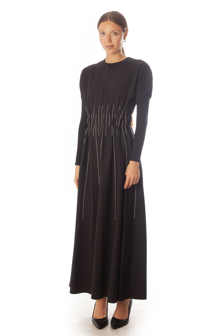 Embroidered Lines Short Sleeve Dress