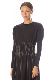 Embroidered Lines Short Sleeve Dress