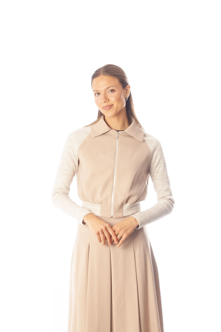 Knit Sleeve Zip Jacket