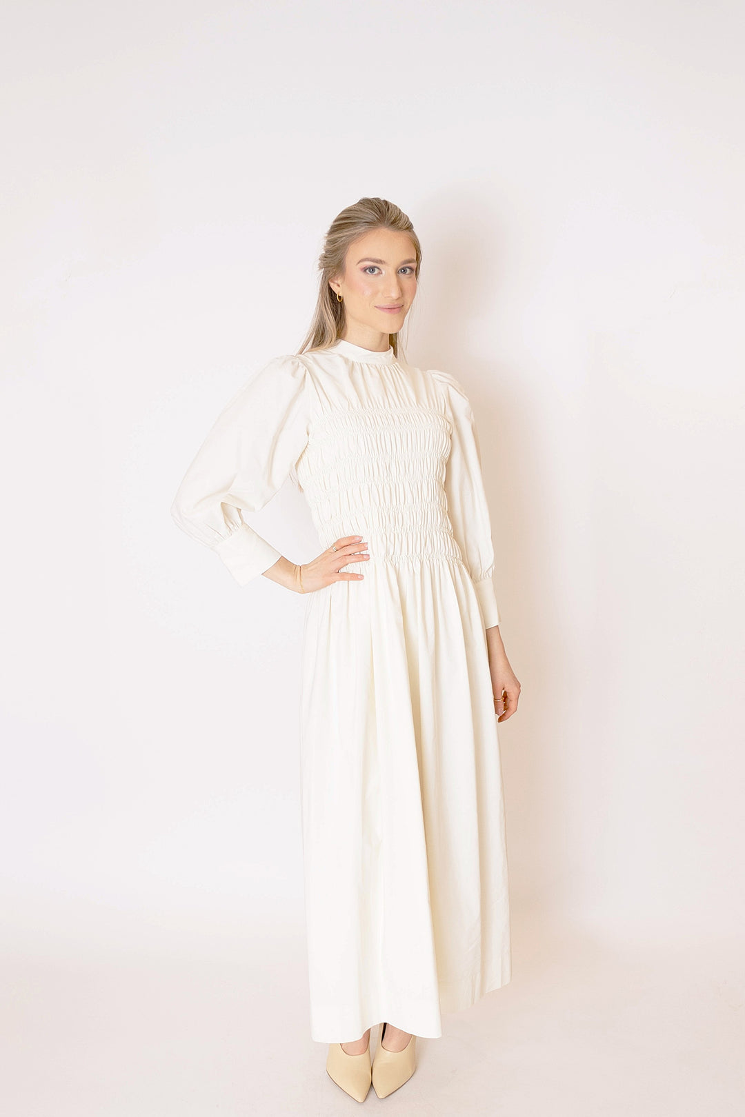 peasant sleeve midi dress Scrunched Bodice Dress – Mezzo Fashion