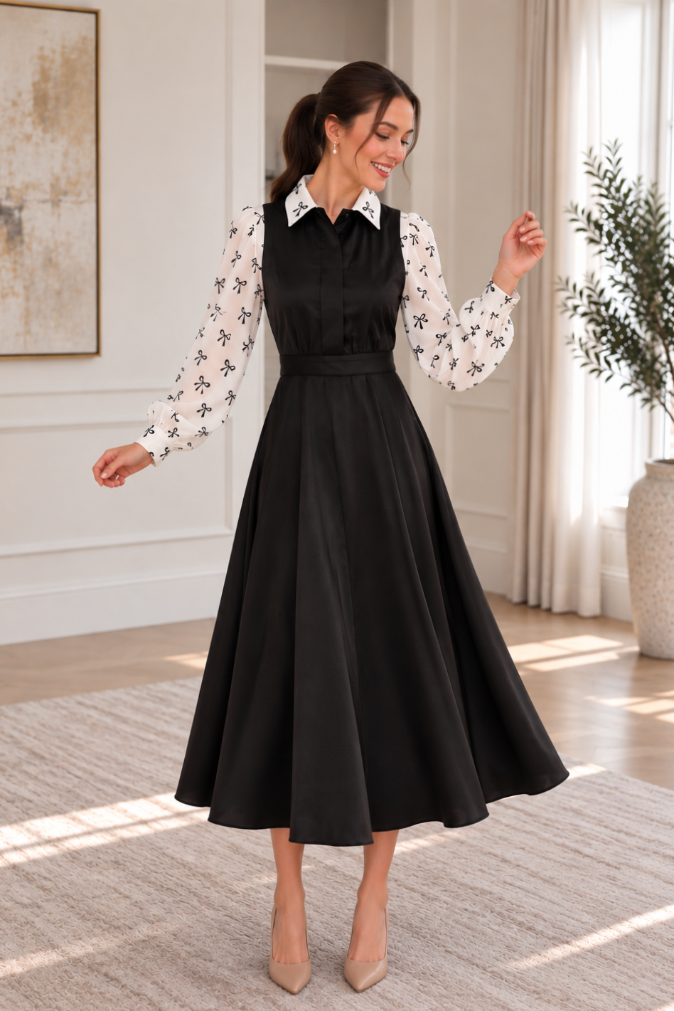 Bow Print Faux Jumper Dress – Mezzo Fashion