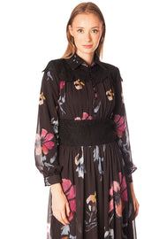 Floral Print w/ Lace Detail Gown